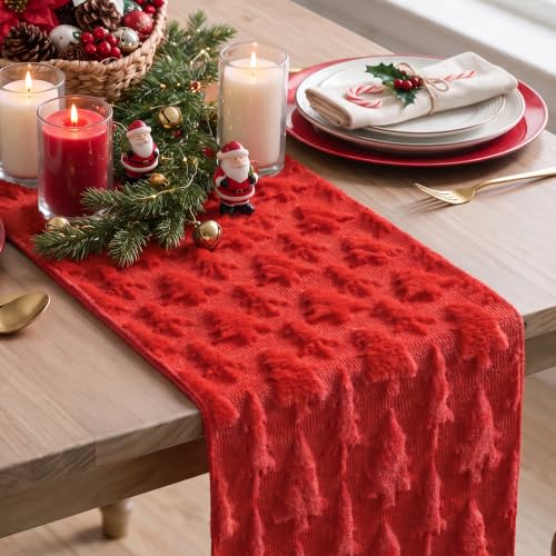 Artoid Mode Red Christmas Tree Table Runner 13x120 Inch Faux Fur Holiday Decor