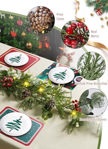 Brightown 6ft Christmas Garland with Lights, 2 Pack, Battery Operated, Pine Cones & Red Berries