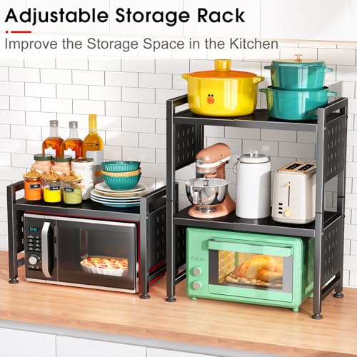 3-Tier Expandable Microwave Stand, Adjustable Heavy Duty Kitchen Counter Shelf