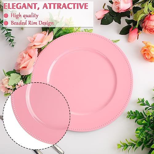 Gerrii Pink Beaded Charger Plates 13-inch Set of 12 for Table Decor