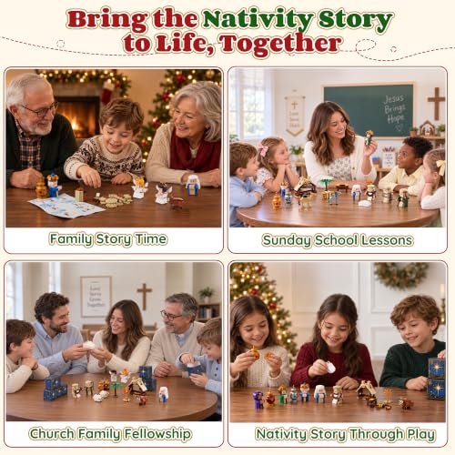 Nativity Advent Calendar 2026 Kids Building Blocks Set – 24-Day Christmas Countdown with Holy Family & Nativity Figures