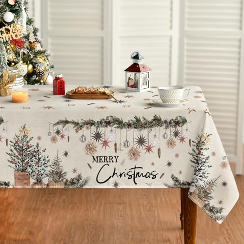 Horaldaily Christmas Tablecloth 60 x 84 Beige Rectangular with Christmas Trees