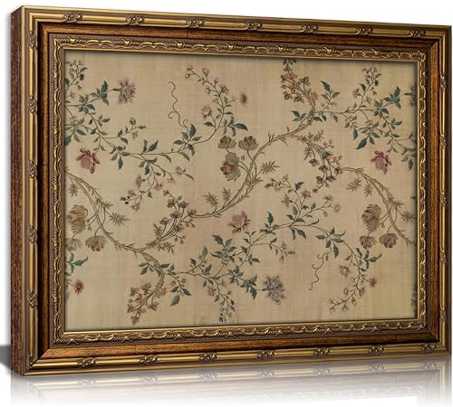 Vintage Gold Framed Floral Vine Wall Art Retro Beige Botanical Canvas 9x11