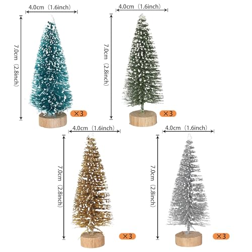 Christmas Tree Cake Decorations - Design 17, 12 Pack Miniature Artificial Cedar Trees