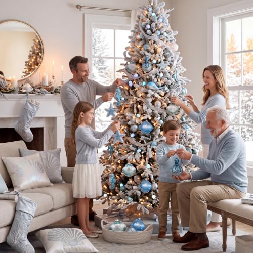 Valery Madelyn 8ct Large Christmas Glass Ornaments Set - Beach & Marine Theme