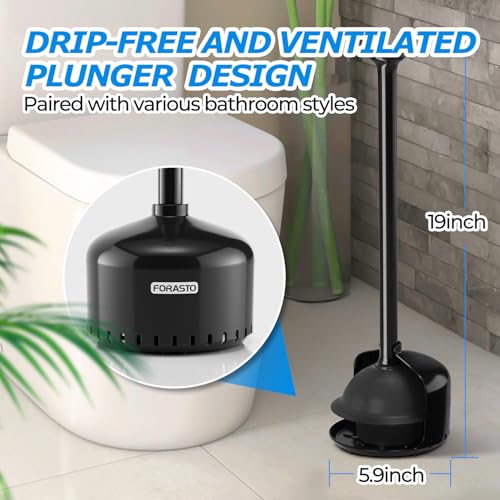 Heavy Duty Toilet Plunger with Ventilated Holder and Ergonomic Handle