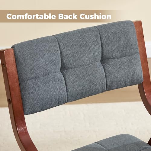 Padded Wooden Folding Dining Chairs - Walnut & Dark Grey, Set of 2