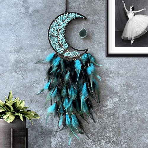 Moon Dream Catcher with Chakra Gemstone Tree of Life Wall Hanging Decor