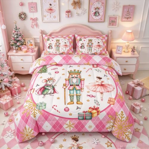 Erosebridal Pink Gold Full Size Nutcracker Comforter Bedding Set - Seasonal Home Decor