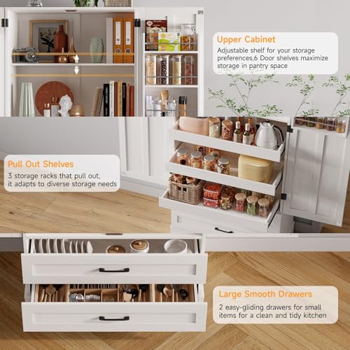 71" Tall Kitchen Pantry Cabinet with Pull-Out Shelves and Drawers