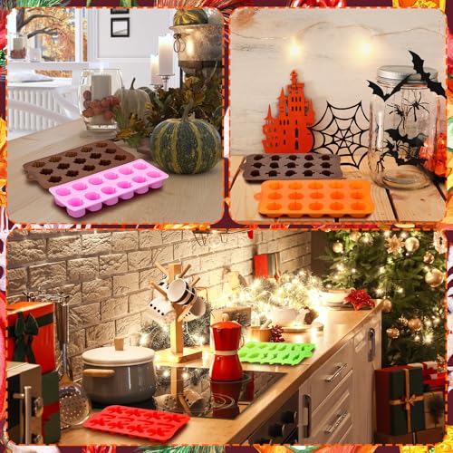 Seasonal Silicone Chocolate Molds 6-Piece Set: Pumpkin, Ghost, Maple Leaf for Halloween Christmas