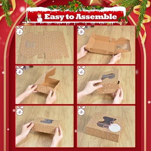 Brown Christmas Cookie Gift Boxes with Window - 18 Pack, 6x6x3 Inch
