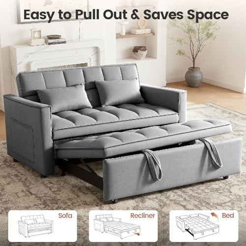 Convertible Sleeper Sofa Bed with Adjustable Backrest and Side Storage