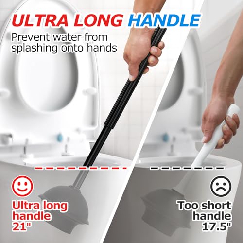FORASTO 2-in-1 Toilet Brush and Plunger Set with Extended Handle, Black