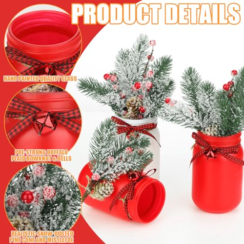 Lyrow Red & White Bell Mason Jar Christmas Centerpieces - Pack of 6