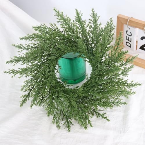 Norfolk Pine Christmas Candle Rings - Set of 2 Artificial Greenery Wreaths