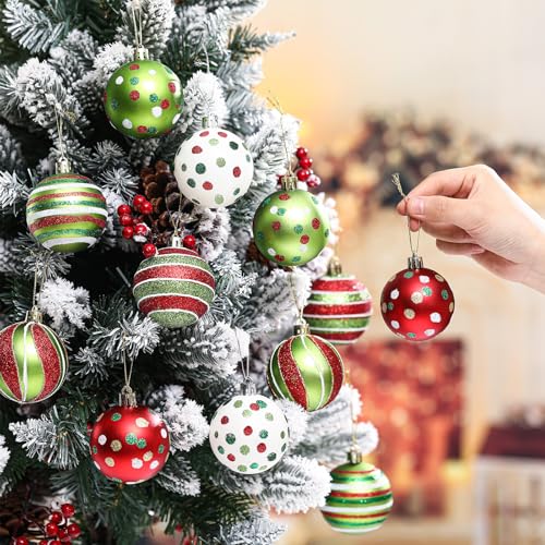 Shatterproof Christmas Tree Ornaments - 12 Pcs 2.4" Red & Green Glitter