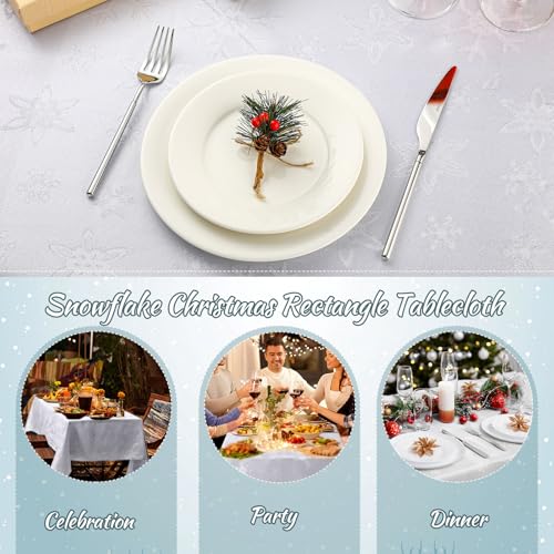 Tegeme 2 Pack Christmas Snowflakes Tablecloth 52 x 70 Inches White Holiday Decor