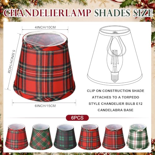 Fumete 6-Pack Christmas Tartan Plaid Clip-On Fabric Lamp Shades