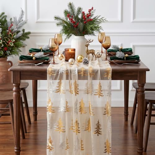 Artscope 6-Pack Beige Christmas Tree Gold Gauze Table Runners 28x120 Inches