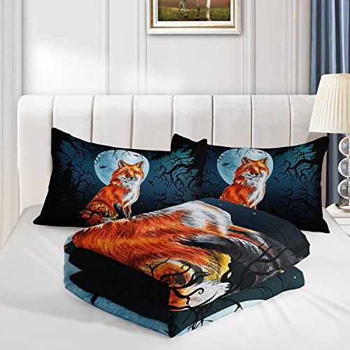Fox Comforter Set Queen Size - 3 Piece Bedding Set with Pillowcases