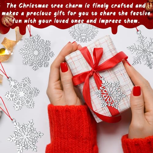 Threehoney 12 Pcs Metal Snowflake Christmas Ornaments Pewter Tree Decor