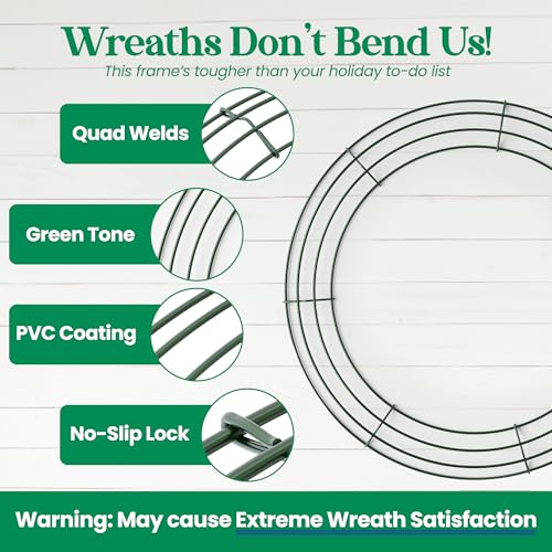5-Pack 14 Inch Metal Wreath Frames - Dark Green Round Wire Wreath Forms
