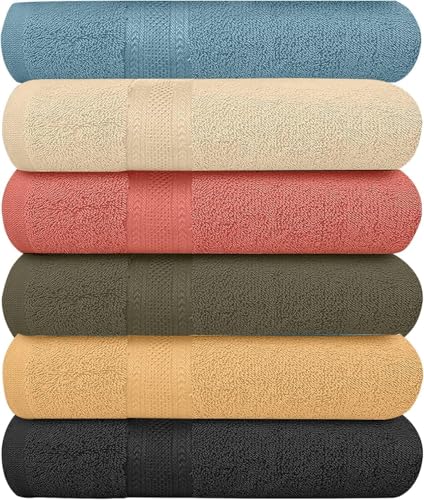 KAHAF COLLECTION 6-Pack Cotton Bath Towels - 27 x 54 In, Soft Quick Dry