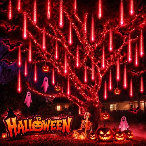 Aukora Halloween Red Meteor Shower Lights 24-Tube 46.4ft UL-Certified