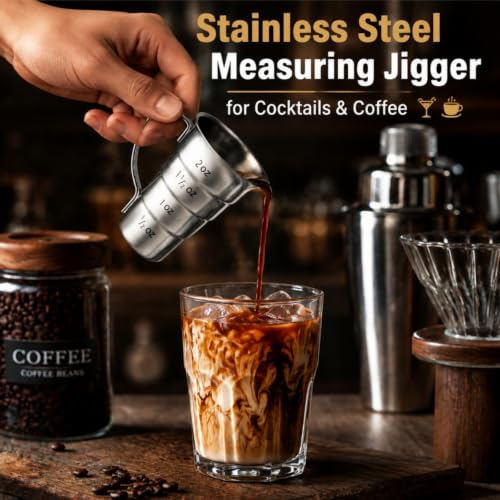 ELFULLY 4-Piece Stainless Steel 2oz Cocktail Jiggers with Handle – Bar & Bartending Tools