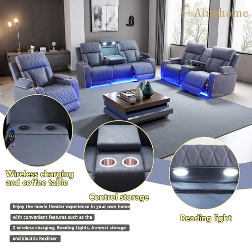 3-Piece Power Recliner Sofa Set with LED Lighting, USB & Storage Console