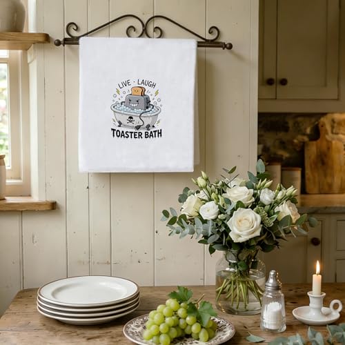Toaster Bath Funny Kitchen Dish Towels - Live Laugh Decor, 16x24 Inch