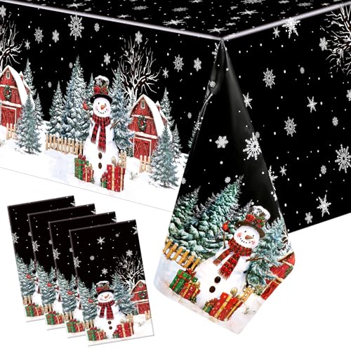 4 Pcs Christmas Disposable Tablecloths 108x54 in Snowman Design – PE Plastic
