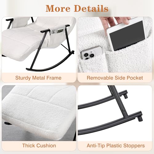 Teddy Fabric Nursery Rocking Chair with Footrest and Adjustable Recliner