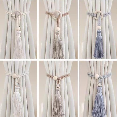 Minimalist Wooden Ring Curtain Tiebacks with Tassels - 2 Pack