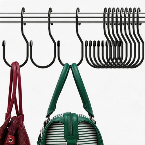 12 Pack Heavy Duty Black Purse Hooks for Closet, Large 5-Inch Bag Hangers