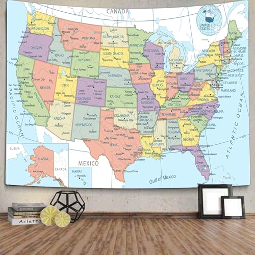 Educational US Map Wall Tapestry - United States Map Decor (60 x 51 in)