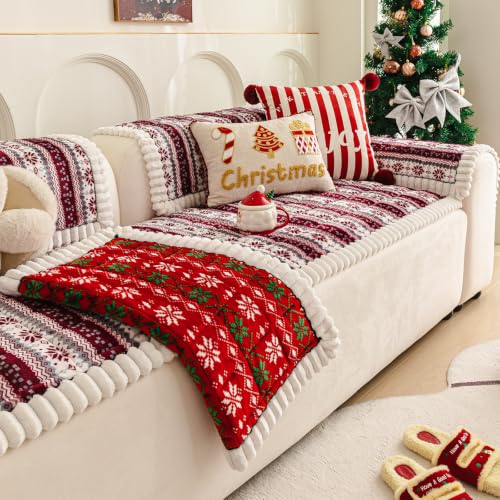 Christmas Plush Sofa Cover 28x71 for 2-3 Seater Sofa, Non-Slip Pet Dog Couch Protector