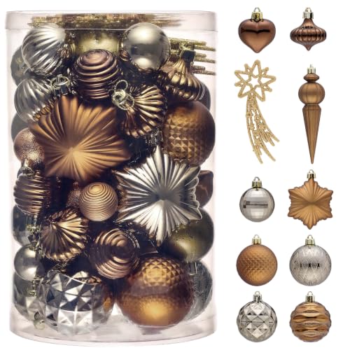 Valery Madelyn Copper Gold Christmas Tree Ornaments Set 60pcs Shatterproof Holiday Decorations