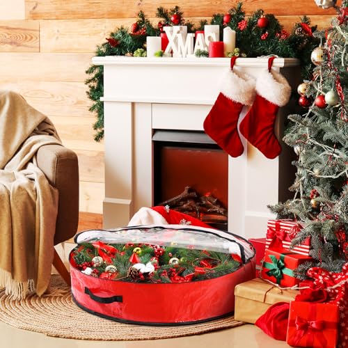 Aliceset Red Wreath Storage Bags 36 x 36 x 7.8 Inches - Pack of 4