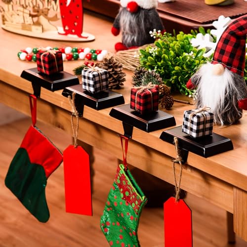 4-Pack Weighted Metal Christmas Stocking Holders for Mantel - Black