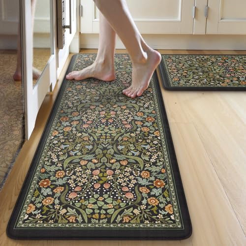Anti-Fatigue Kitchen Mats Set of 2, Cushioned Waterproof Standing Desk Rugs