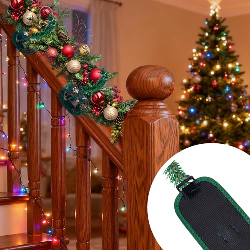 Purple Star 8 Pcs Green Railing Protection Garland Ties for Banister - Adjustable Non-Slip Garland Hangers