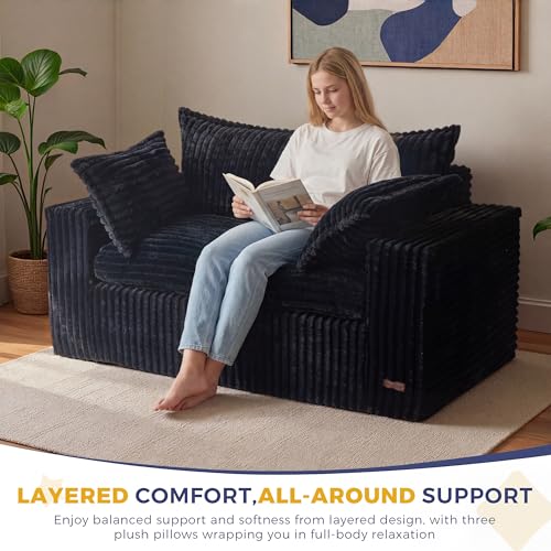 59-Inch Plush Fur Loveseat, Deep Seating Foam-Filled Couch for Living Room