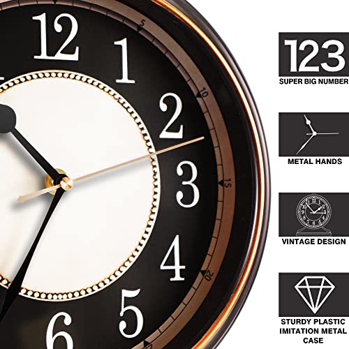 Vintage 10-Inch Silent Desk Clock, Non-Ticking Retro Mantel Table Clock