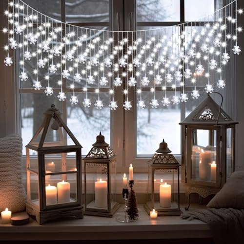 Aurelema White Christmas Snowflake Icicle Lights 33ft Outdoor Indoor with Remote