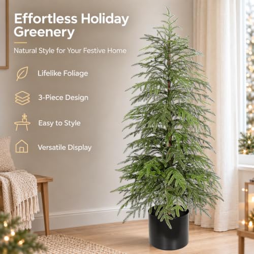 Citilya 4ft Norfolk Pine Christmas Tree 2-Pack – Soft Touch Potted Artificial Trees, Green