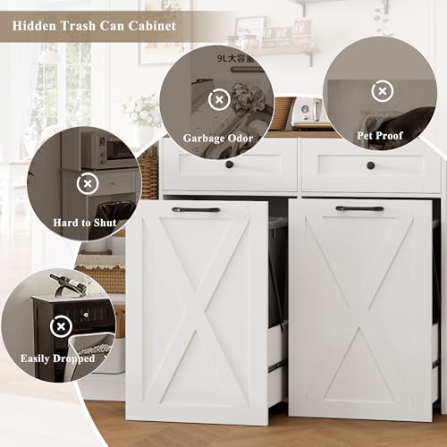 71" Kitchen Pantry Cabinet with Double Pull-Out Trash Can Storage, Farmhouse