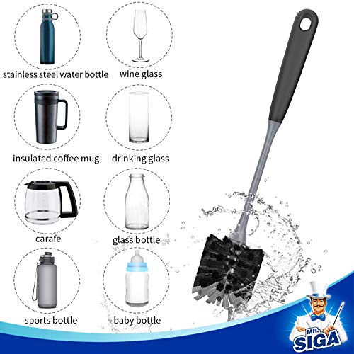 Long Handle Water Bottle Brush Cleaner Set, Non-Scratch Bristles - 2 Pack