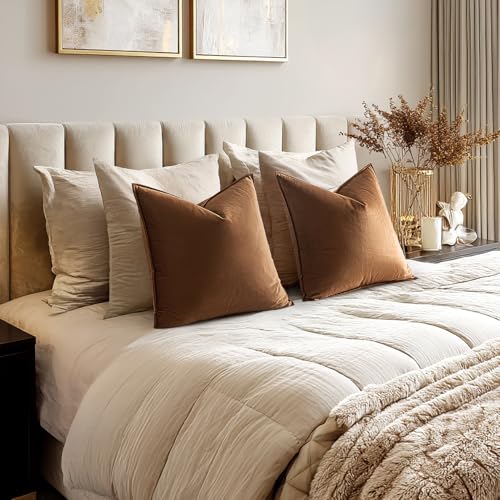 MIULEE Velvet Throw Pillow Covers 18x18 - Set of 2 Soft Brown Cushion Cases